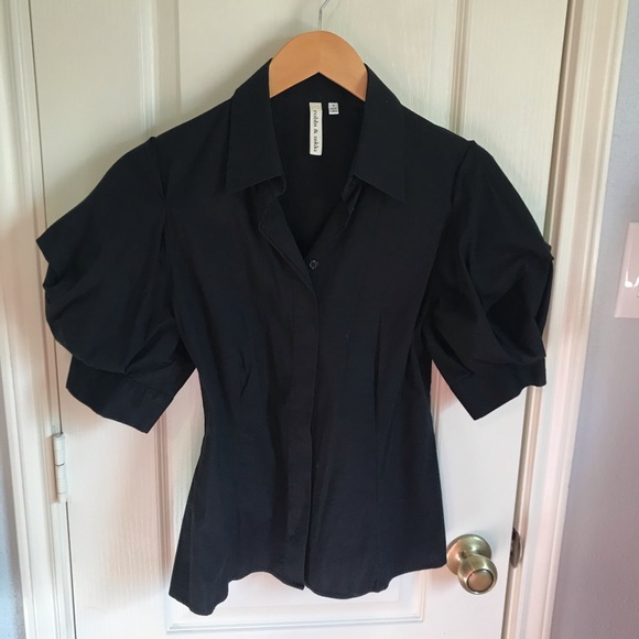Robbi and Nikki black shirt w puff short sleeves - Picture 8 of 16